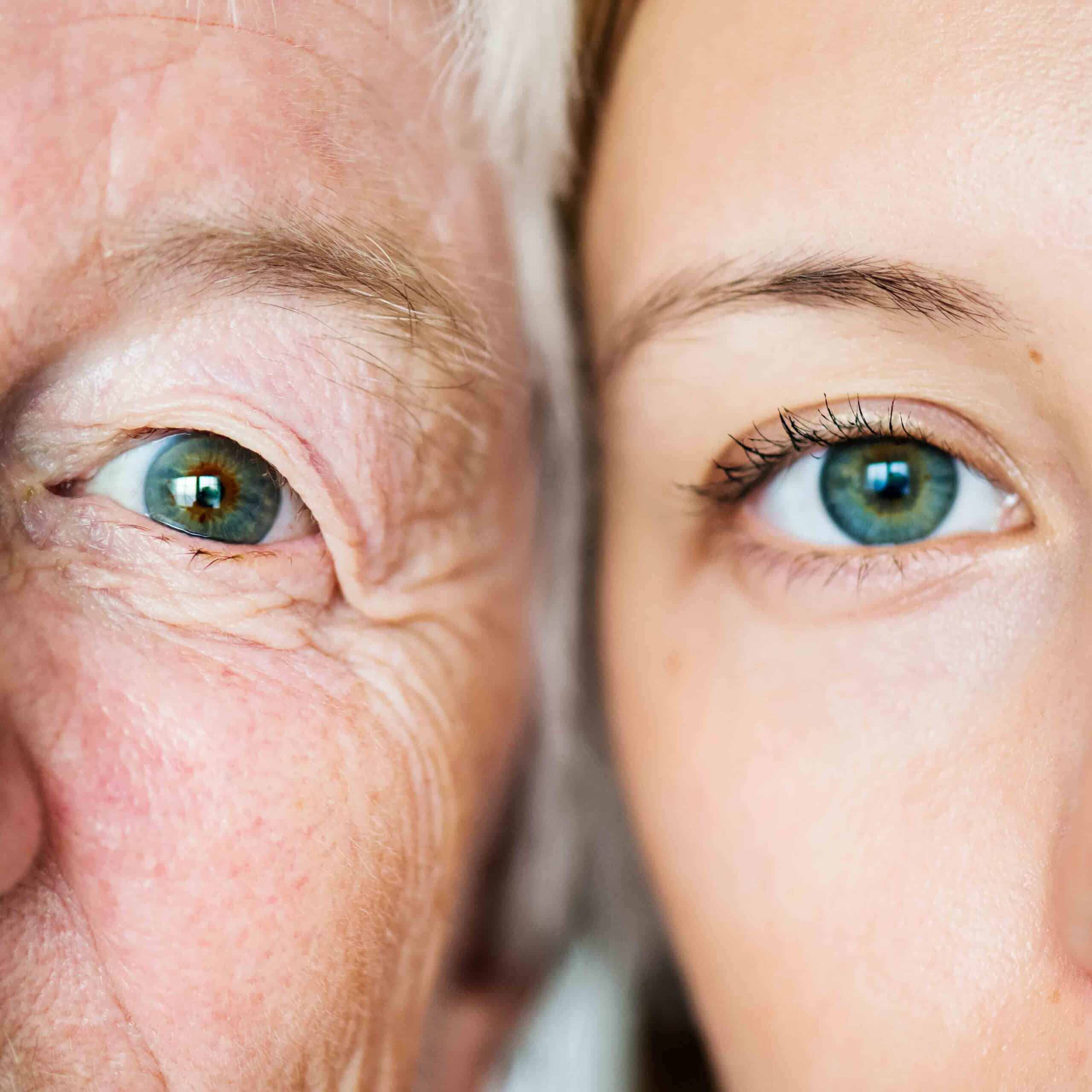 Nahaufnahme von jungen und alten Augen im Vergleich